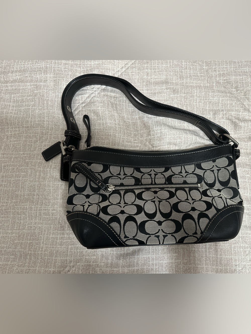 Coach Black and Gray Signature Jacquard Shoulder Bag